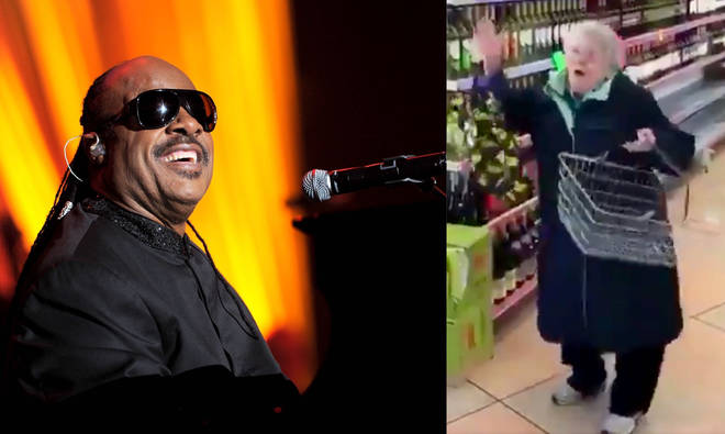 Granny dances to Stevie Wonder in supermarket