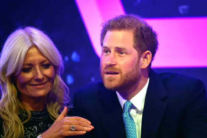 Gaby Roslin giving emotional Prince Harry a pat on the arm