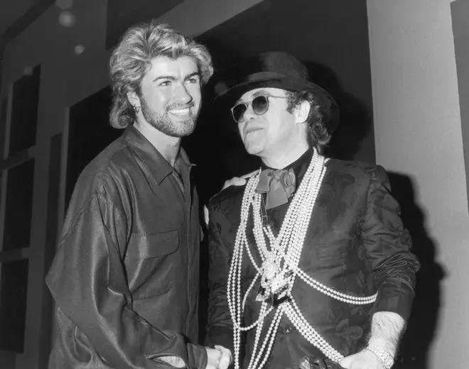 Close friends George Michael and Elton John