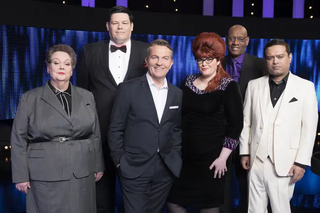 Jenny Ryan alongside Bradley Walsh and her co-stars on The Chase